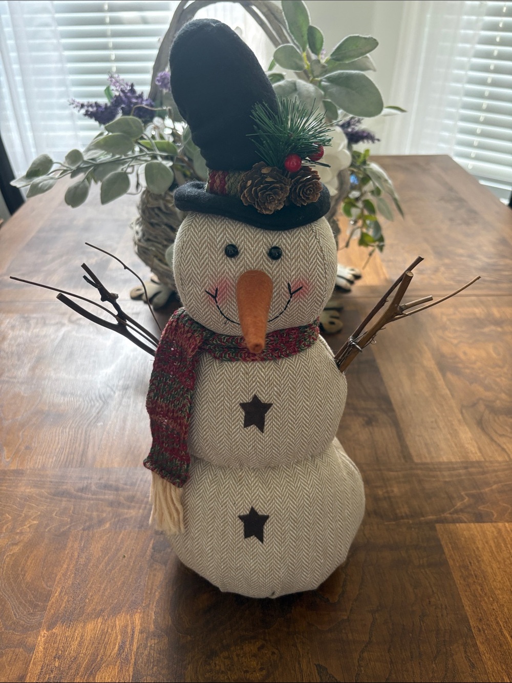 Rustic Folk Art Felted Snowman Weighted Shelf Sitter/Door Stop mint condition
